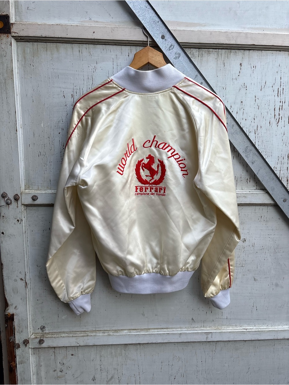 Vintage 80s Roadshow Ferrari Racing World Champion Car Satin Bomber Jacket M